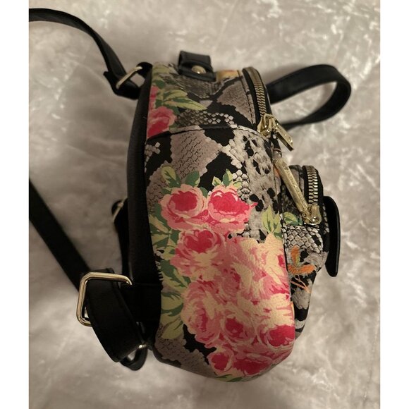 Betsey Johnson Black Dog Floral Snake Skin Print Mini Adjustable Backpack - Picture 3 of 6
